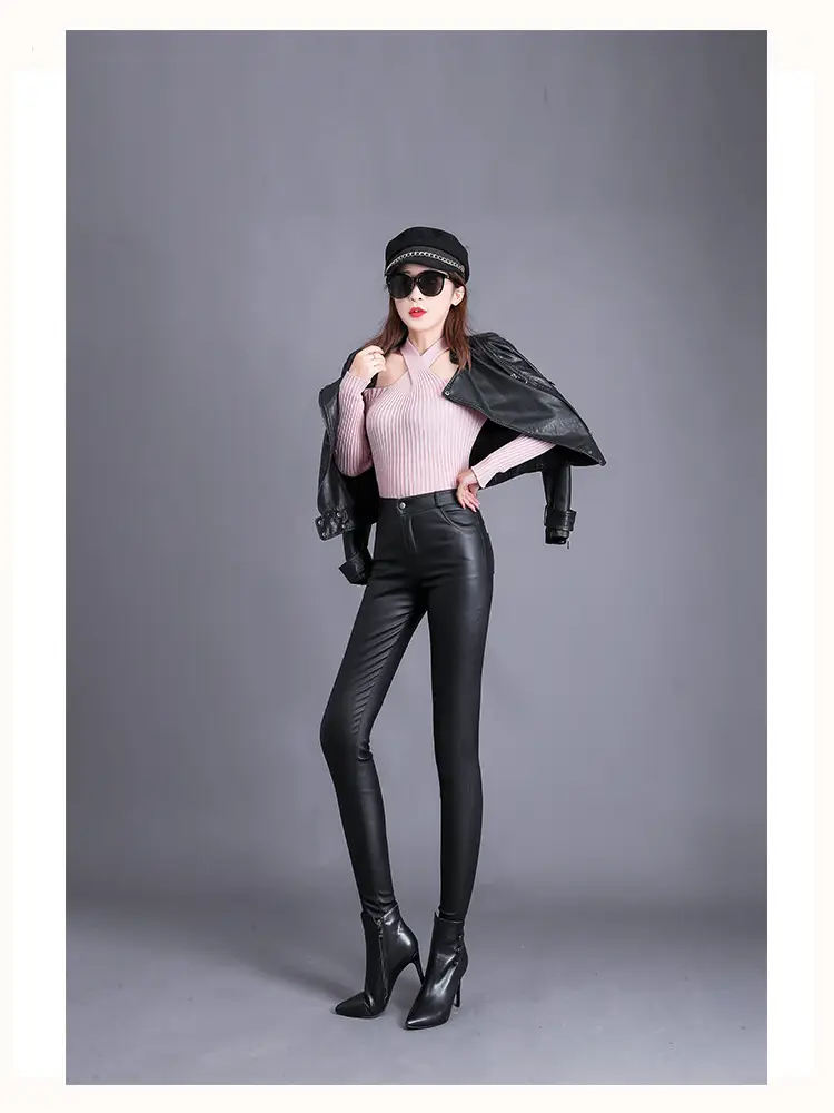 Women's Matte Leather High Waist Leggings Winter Warm — feature 11