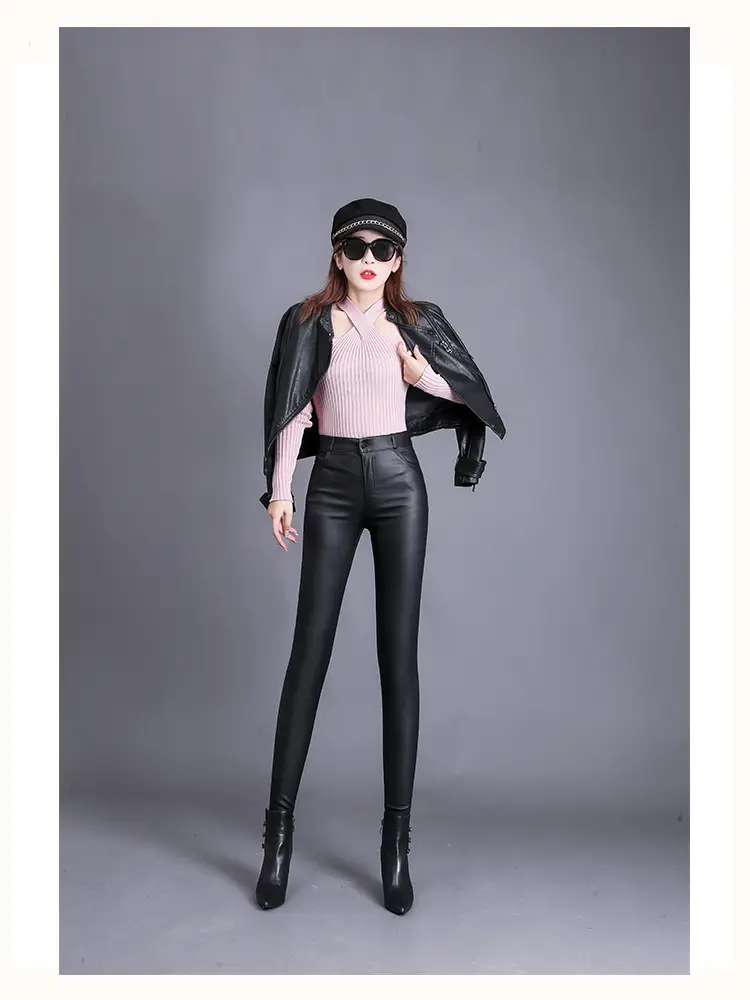 Women's Matte Leather High Waist Leggings Winter Warm — feature 12