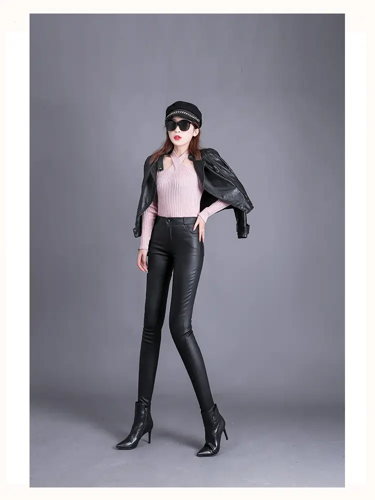 Women's Matte Leather High Waist Leggings Winter Warm — feature 13