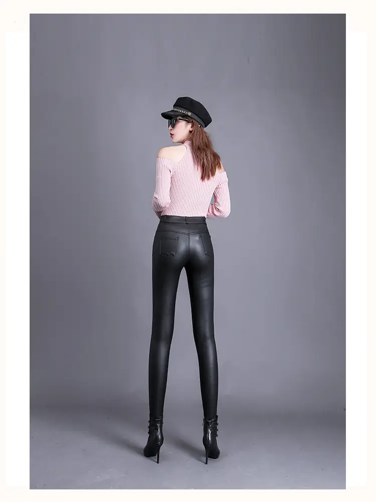 Women's Matte Leather High Waist Leggings Winter Warm — feature 14