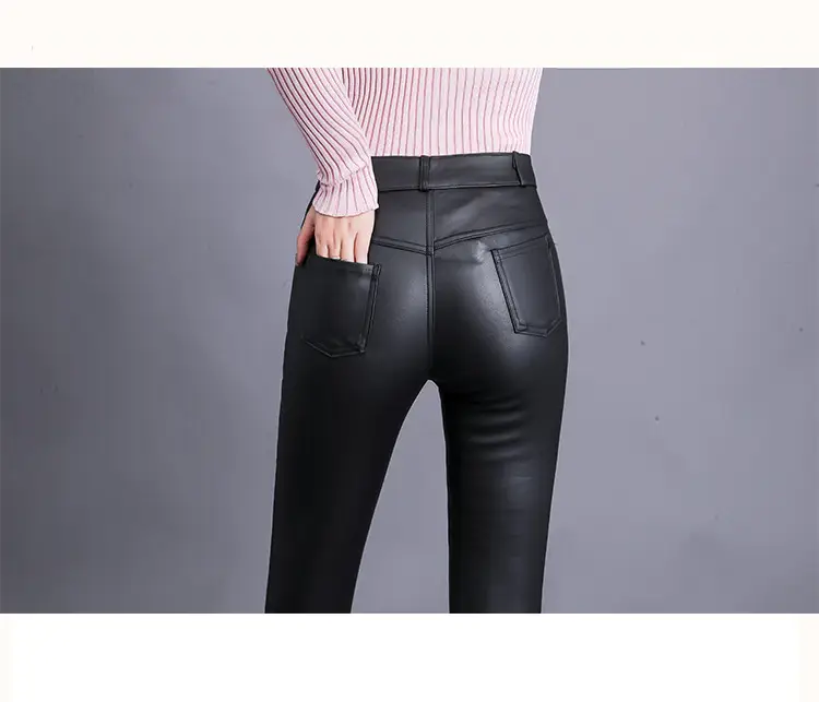 Women's Matte Leather High Waist Leggings Winter Warm — feature 15
