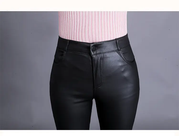 Women's Matte Leather High Waist Leggings Winter Warm — feature 16
