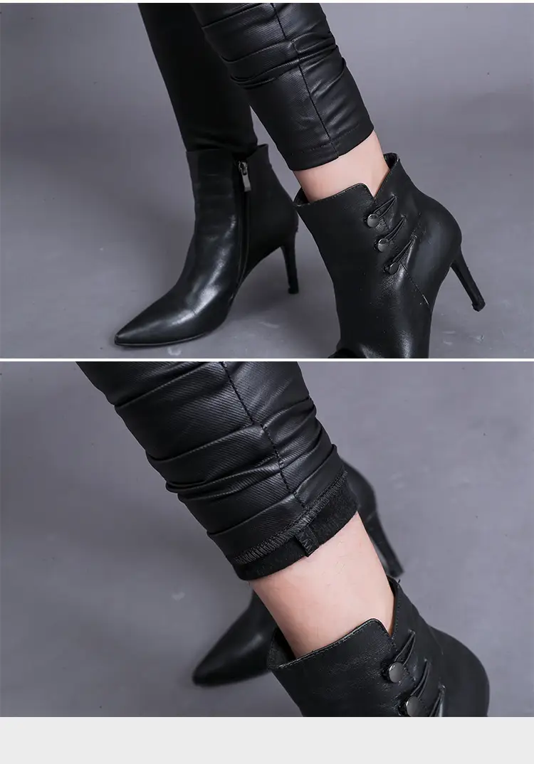 Women's Matte Leather High Waist Leggings Winter Warm — feature 18