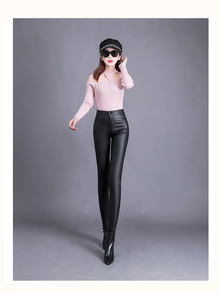 Women's Matte Leather High Waist Leggings Winter Warm — feature 8