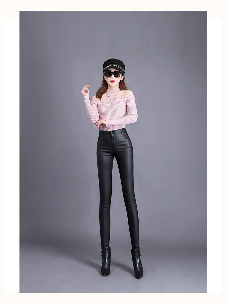 Women's Matte Leather High Waist Leggings Winter Warm — feature 9