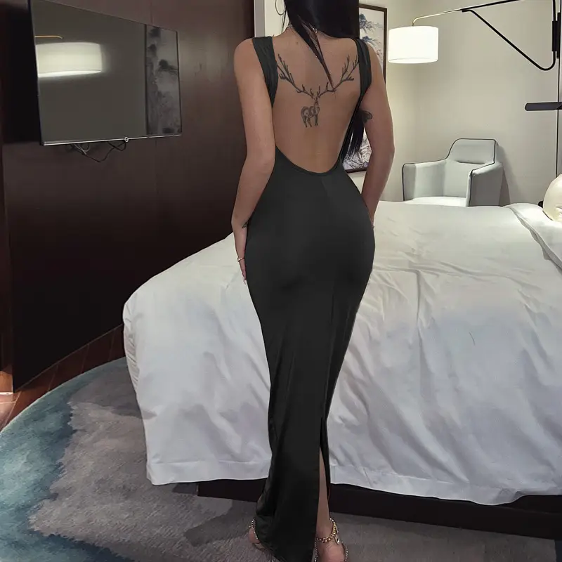 Women's Backless Slim Fit Dress Brown 2022 - Image 3