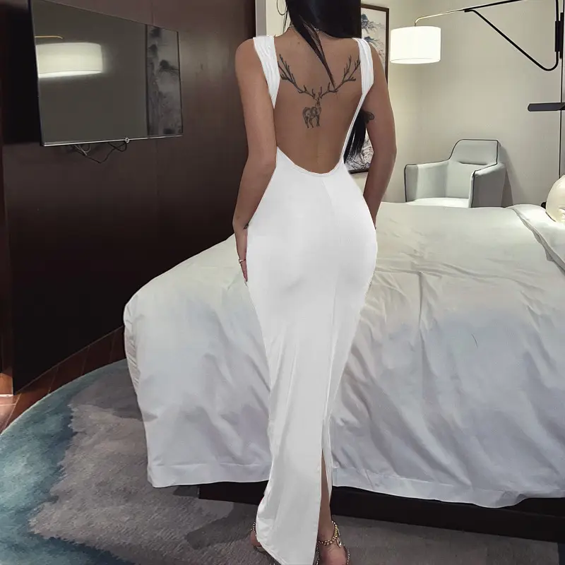 Women's Backless Slim Fit Dress Brown 2022 - Image 4