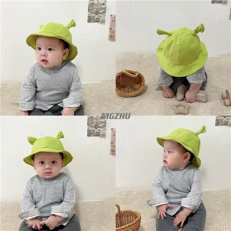 Green Cartoon Cat Ears Baby Hat for Spring Autumn - Image 5