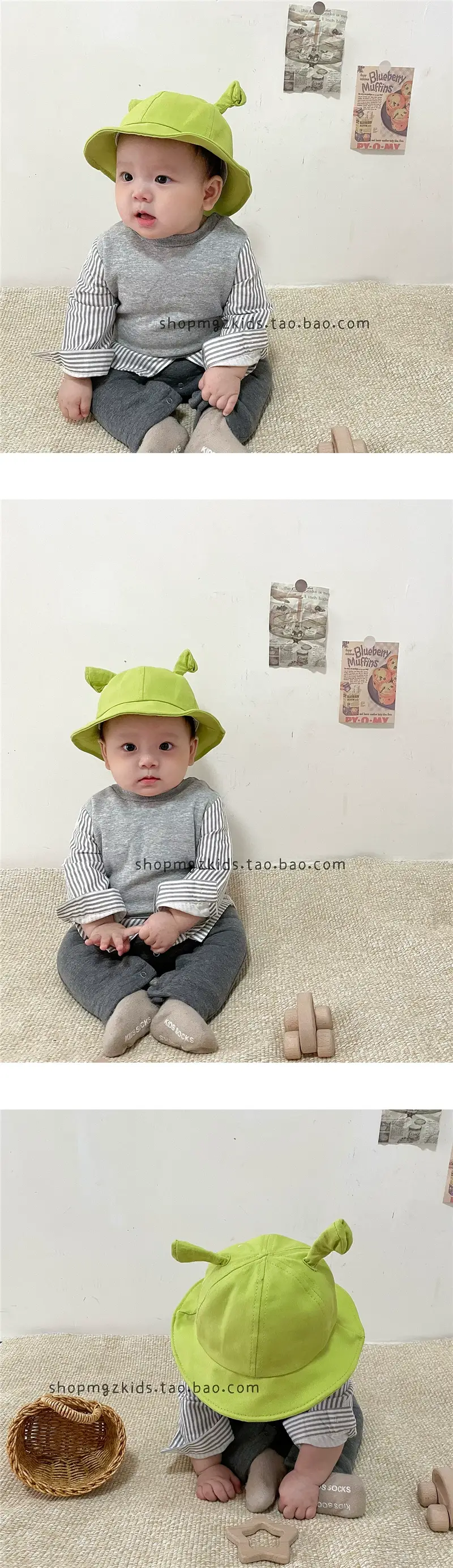 Green Cartoon Cat Ears Baby Hat for Spring Autumn — feature 1