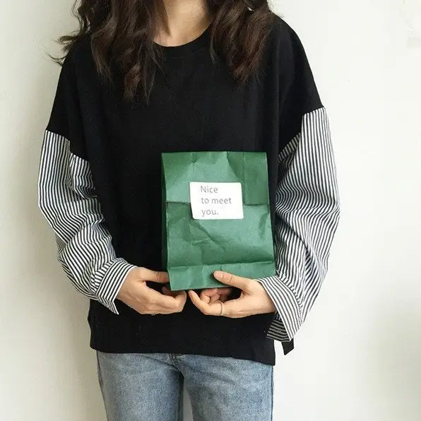 Korean Style Loose Sleeve T-Shirt White Blue Patchwork — feature 3