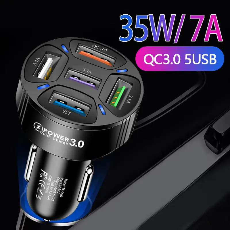 Multi-USB Car Charger with 5 Ports & Fast Charge - Image 3