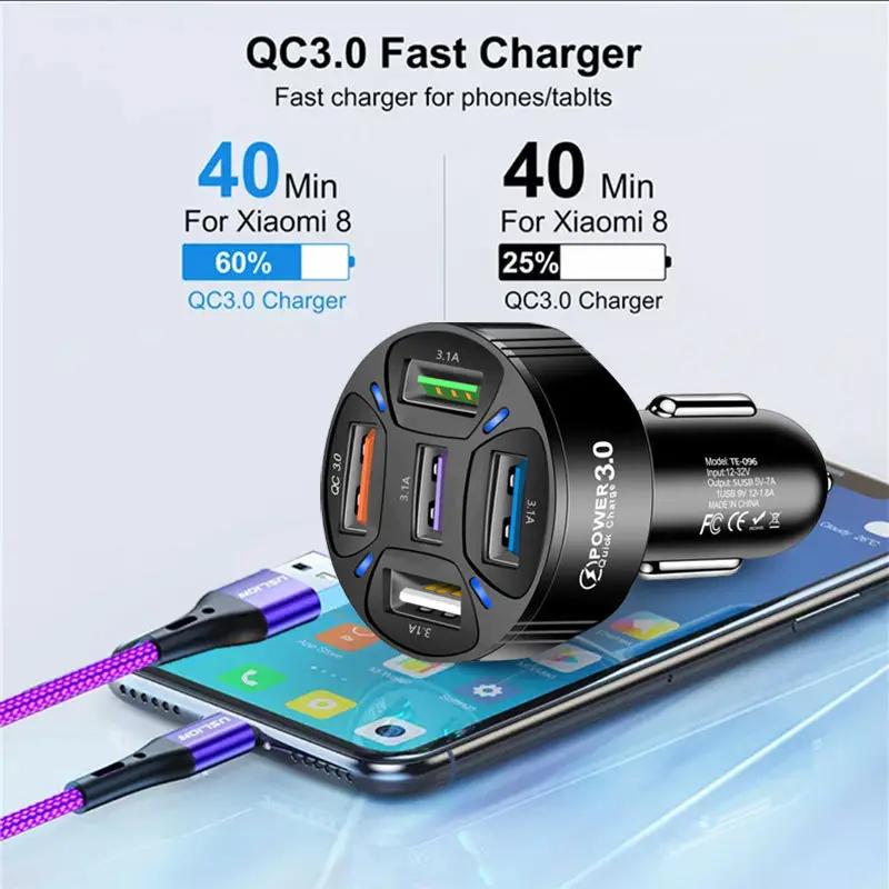 Multi-USB Car Charger with 5 Ports & Fast Charge - Image 4