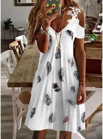 Printed Lace Dress Red Floral Short Sleeve Casual Holiday Wear - Image 4