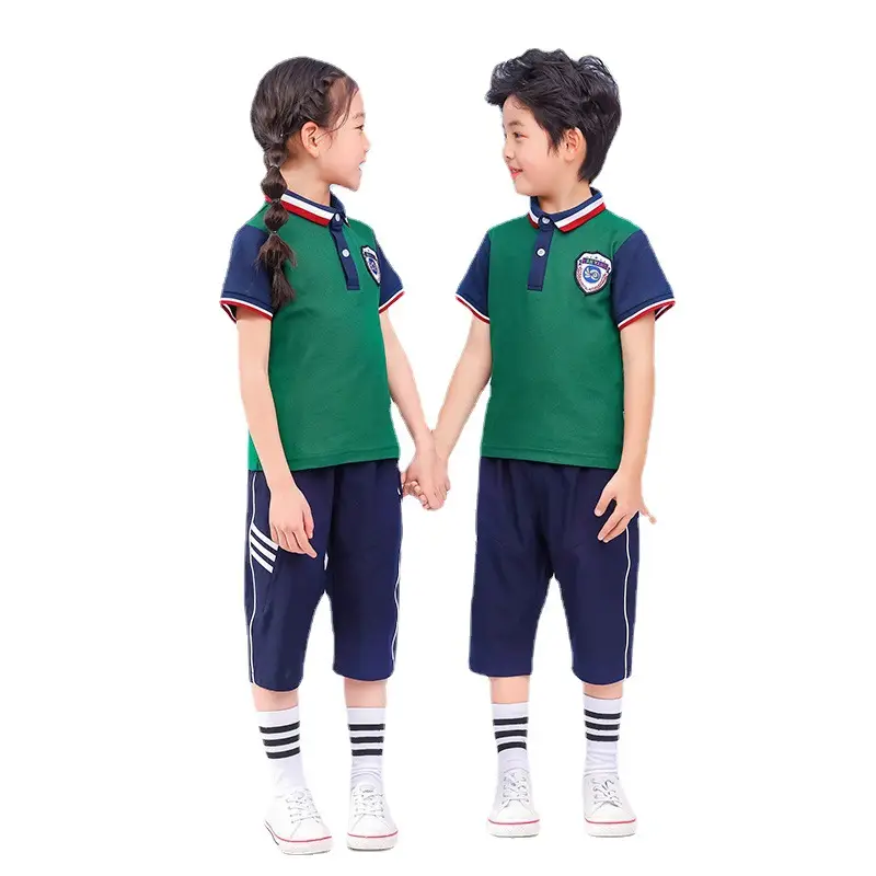 Green Polo Shirt for Kids Summer Sports Class Primary School Uniform - Image 8