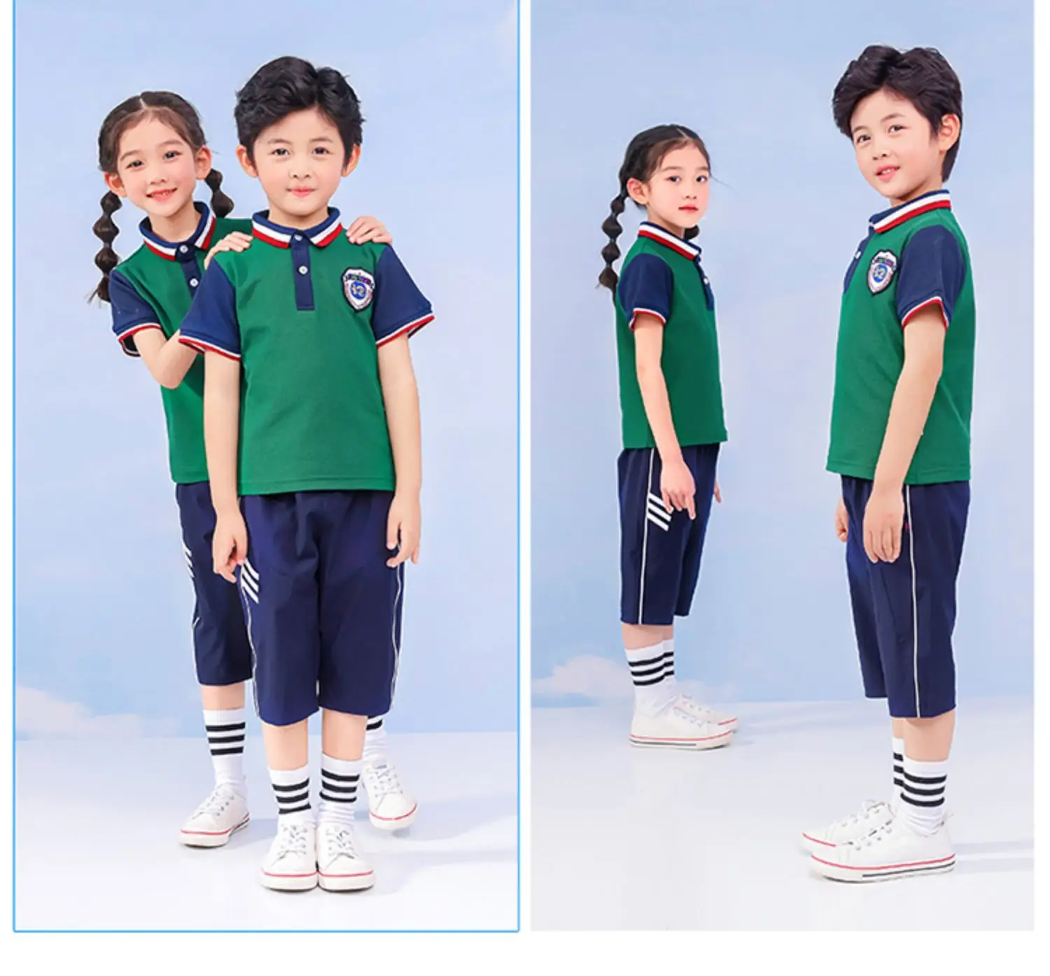 Green Polo Shirt for Kids Summer Sports Class Primary School Uniform — feature 16