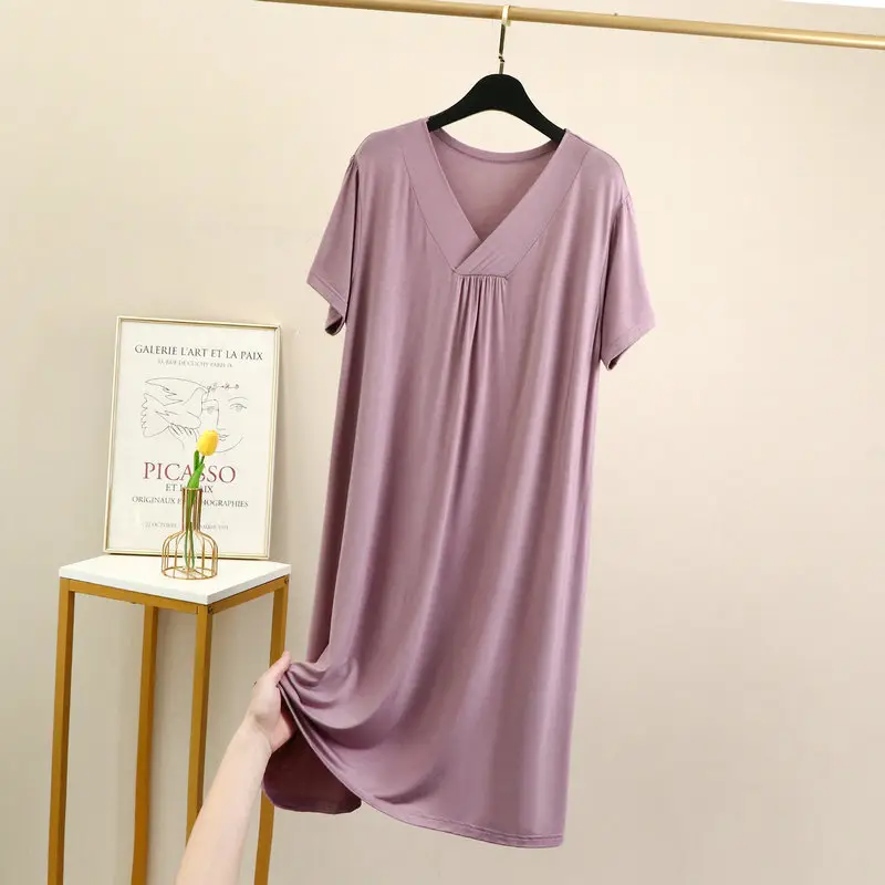 2022 Women's Purple Short Sleeve V-Neck Dress Large Size - Image 4