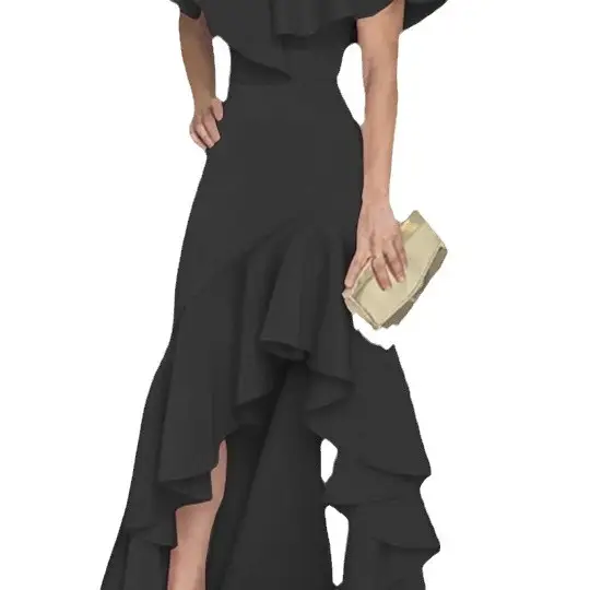 Blue Ruffled Long Dress Set Mid Waist Elegant Commuter - Image 10