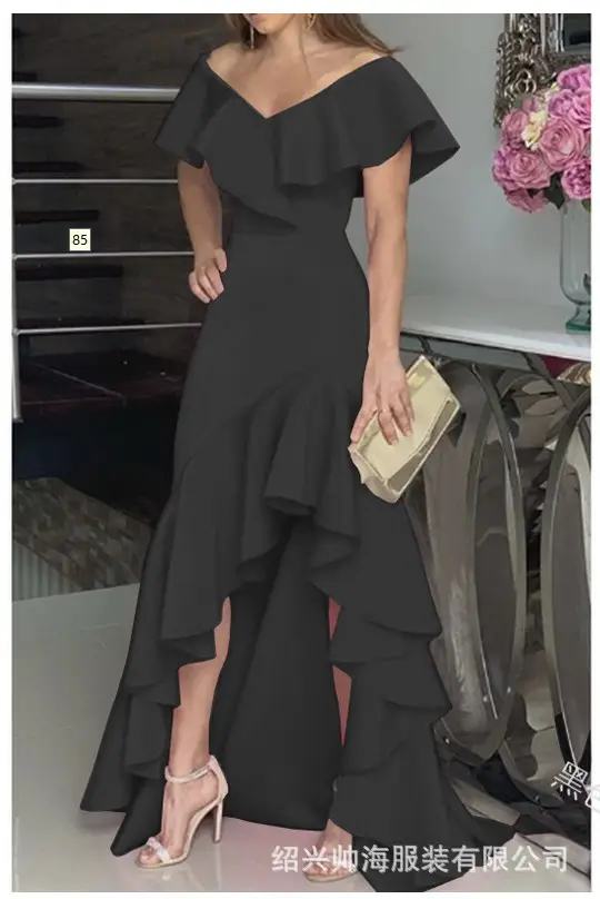 Blue Ruffled Long Dress Set Mid Waist Elegant Commuter - Image 3