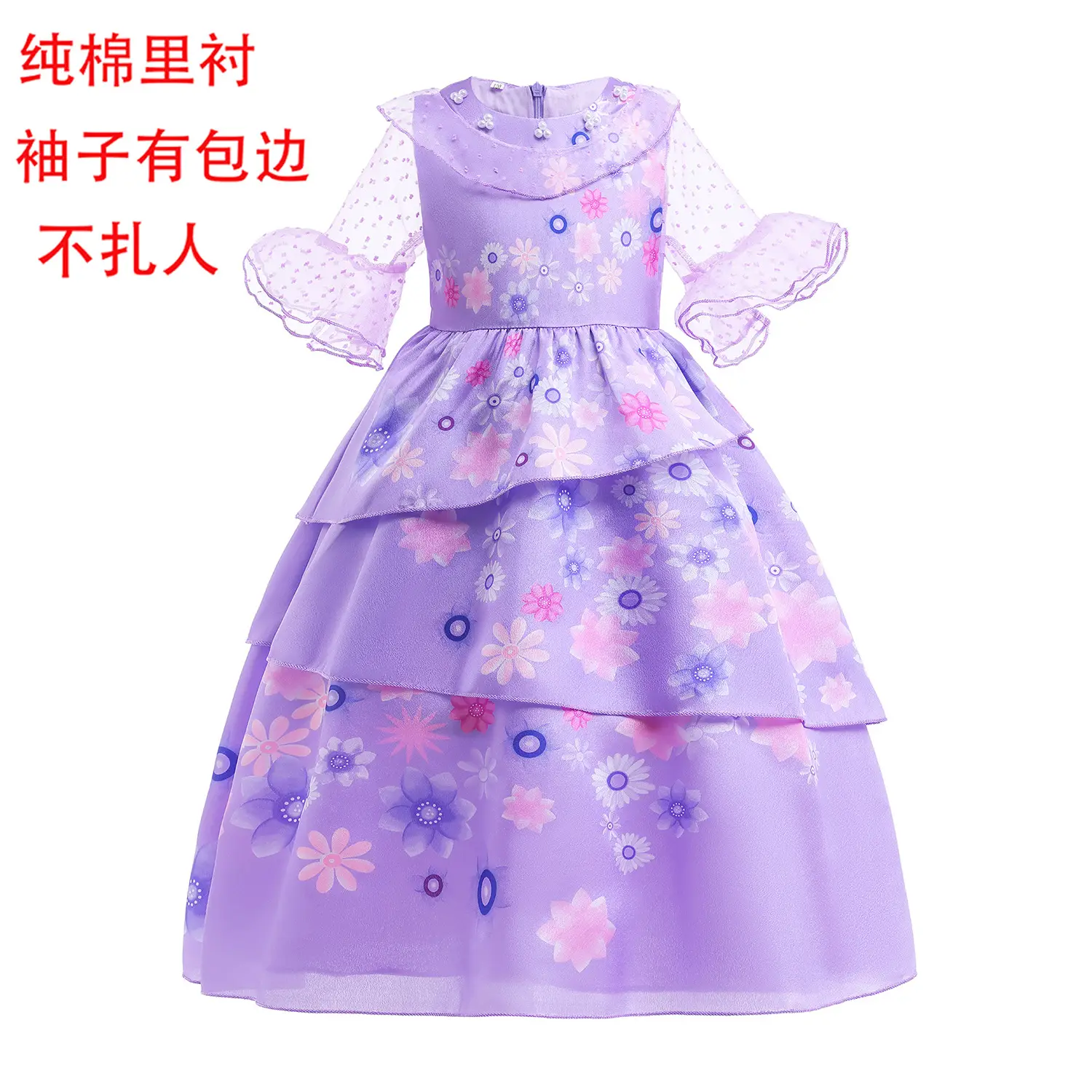 Purple Floral Princess Dress for Girls Children's European American - Image 5