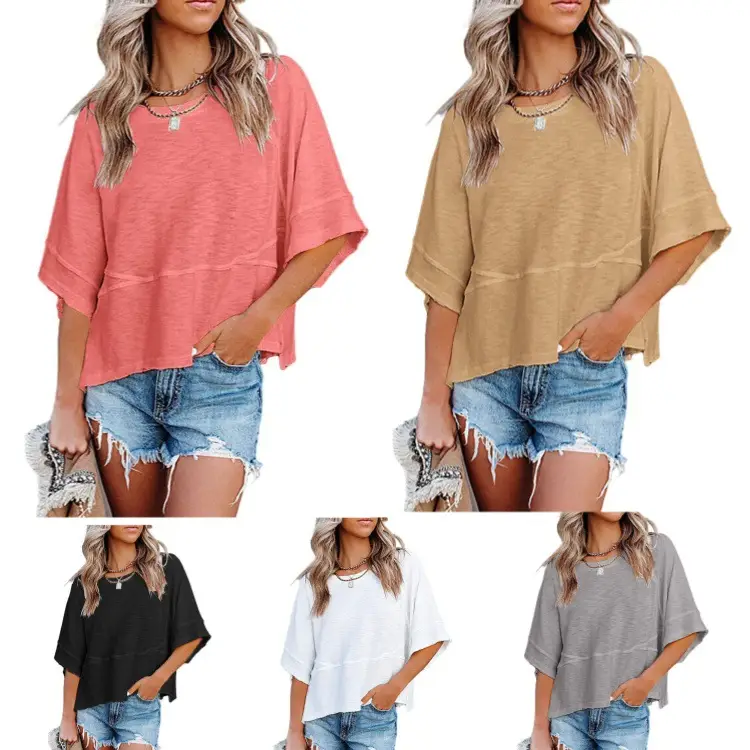 2025 Summer T-Shirt Pink Five Bell Sleeve Loose Top - Image 6
