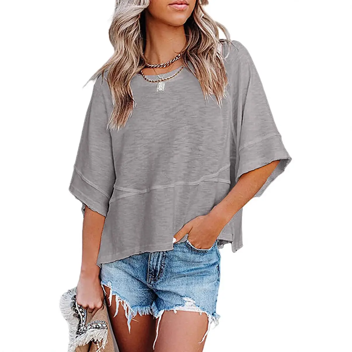 2025 Summer T-Shirt Pink Five Bell Sleeve Loose Top - Image 9