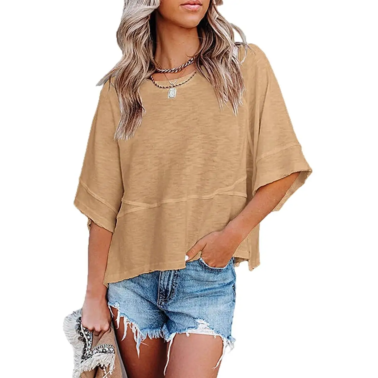 2025 Summer T-Shirt Pink Five Bell Sleeve Loose Top - Image 10