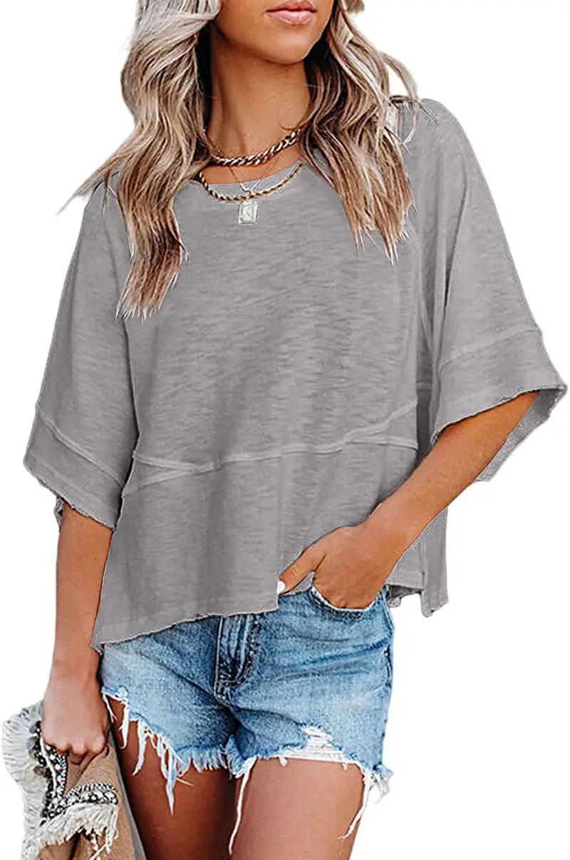 2025 Summer T-Shirt Pink Five Bell Sleeve Loose Top - Image 4