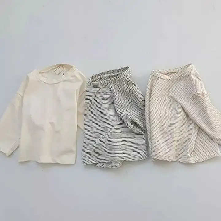 Children's Spring Long Sleeve T-Shirts Set Cream Striped - Image 4