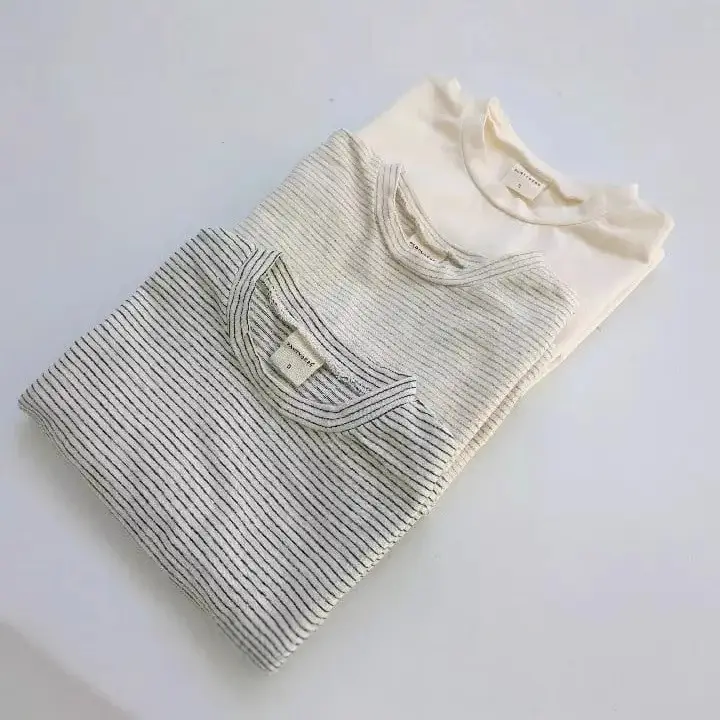 Children's Spring Long Sleeve T-Shirts Set Cream Striped - Image 5