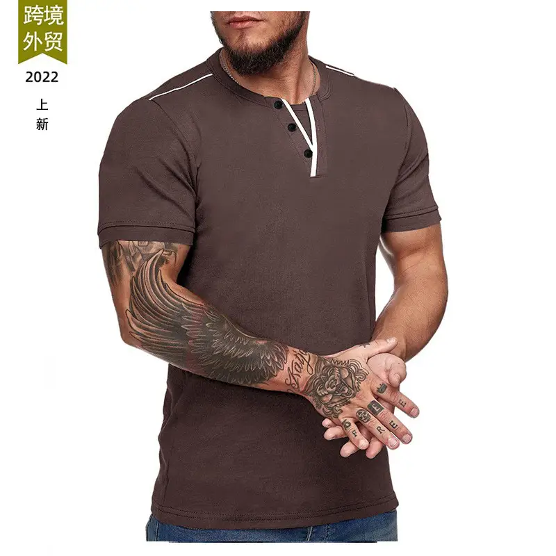 Men's Blue Cotton T-Shirt Casual Loose Short Sleeve