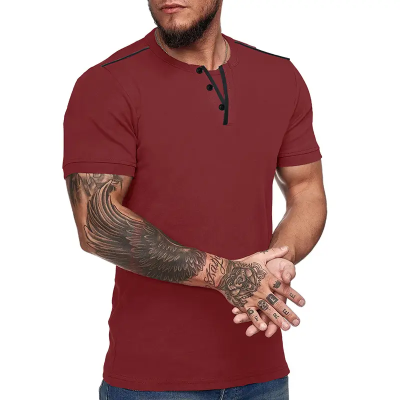 Men's Blue Cotton T-Shirt Casual Loose Short Sleeve