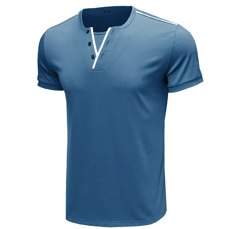 Men's Blue Cotton T-Shirt Casual Loose Short Sleeve — feature 19