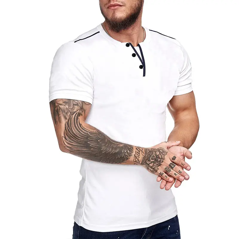 Men's Blue Cotton T-Shirt Casual Loose Short Sleeve — feature 21