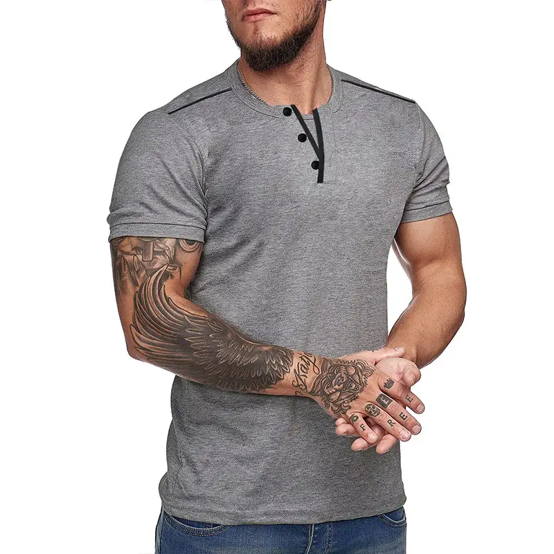 Men's Blue Cotton T-Shirt Casual Loose Short Sleeve — feature 24