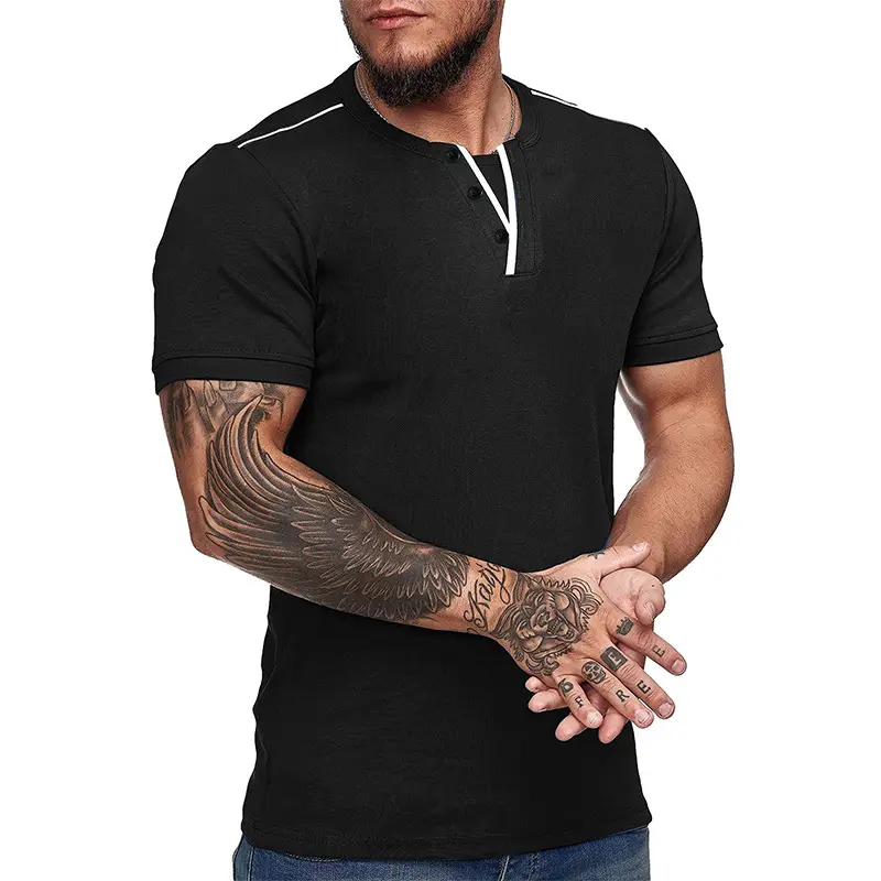 Men's Blue Cotton T-Shirt Casual Loose Short Sleeve — feature 4