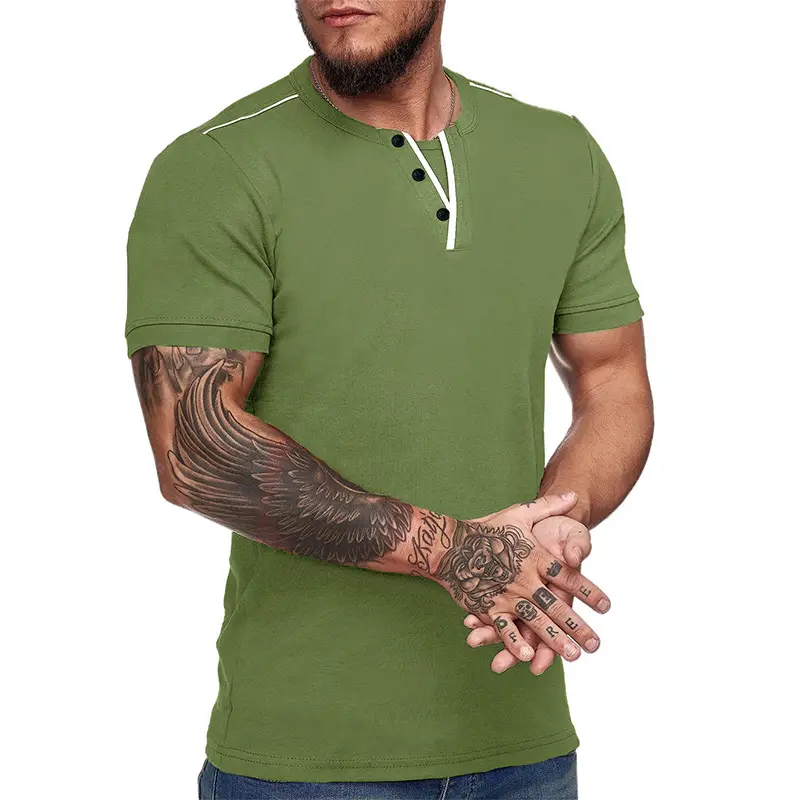 Men's Blue Cotton T-Shirt Casual Loose Short Sleeve — feature 7