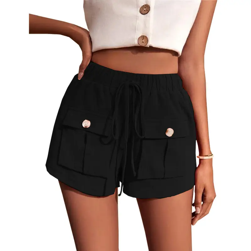 2022 Summer Drawstring Casual Shorts Mid Waist Cotton - Image 2