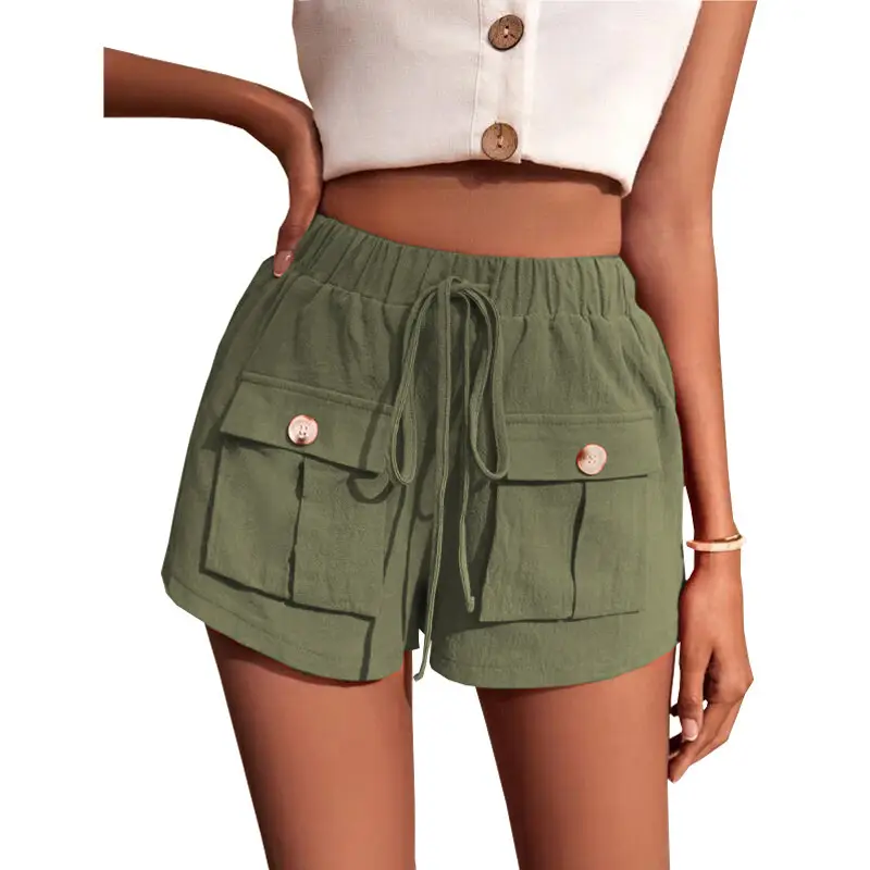 2022 Summer Drawstring Casual Shorts Mid Waist Cotton - Image 3