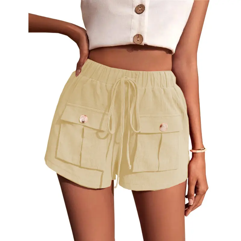 2022 Summer Drawstring Casual Shorts Mid Waist Cotton - Image 5