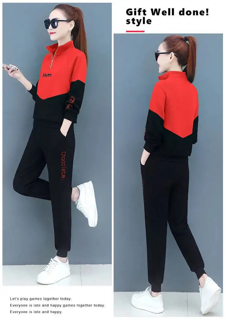 Women's Red Black 2-Piece Casual Track Suit 2022 — feature 11