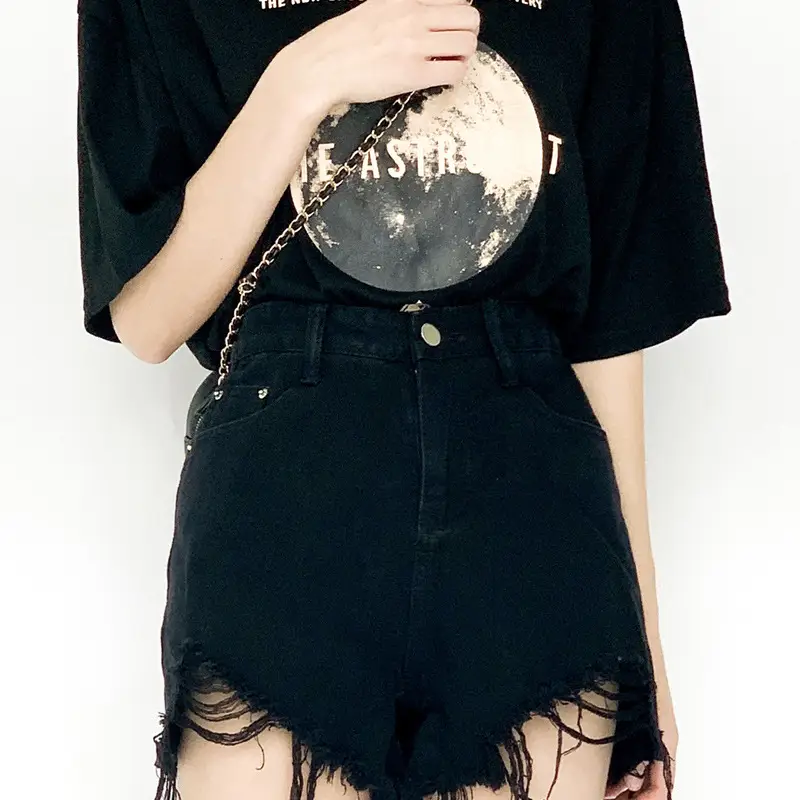 Women Denim Shorts Black High Waist Slimming 2025