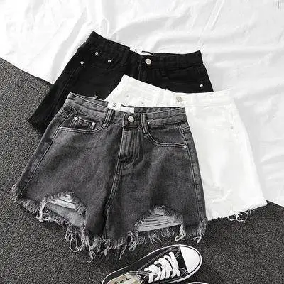 Women Denim Shorts Black High Waist Slimming 2025