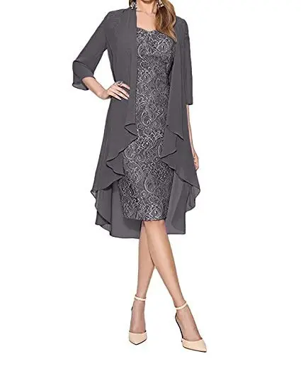 Elegant Lace Chiffon Midi Dress for Women Solid Beige