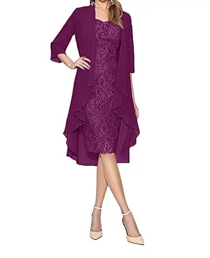 Elegant Lace Chiffon Midi Dress for Women Solid Beige