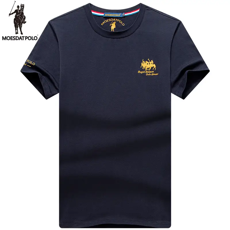Men Navy Blue Embroidered T-Shirt Loose Fit Large - Image 4