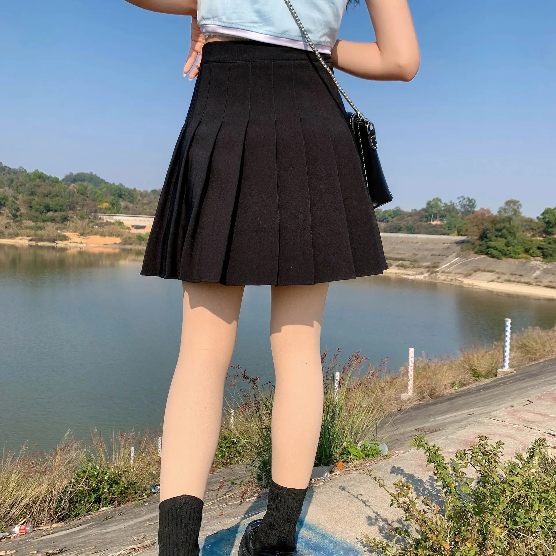 Women's Gray Pleated Skirt with High Waist & A-Line Design — feature 5