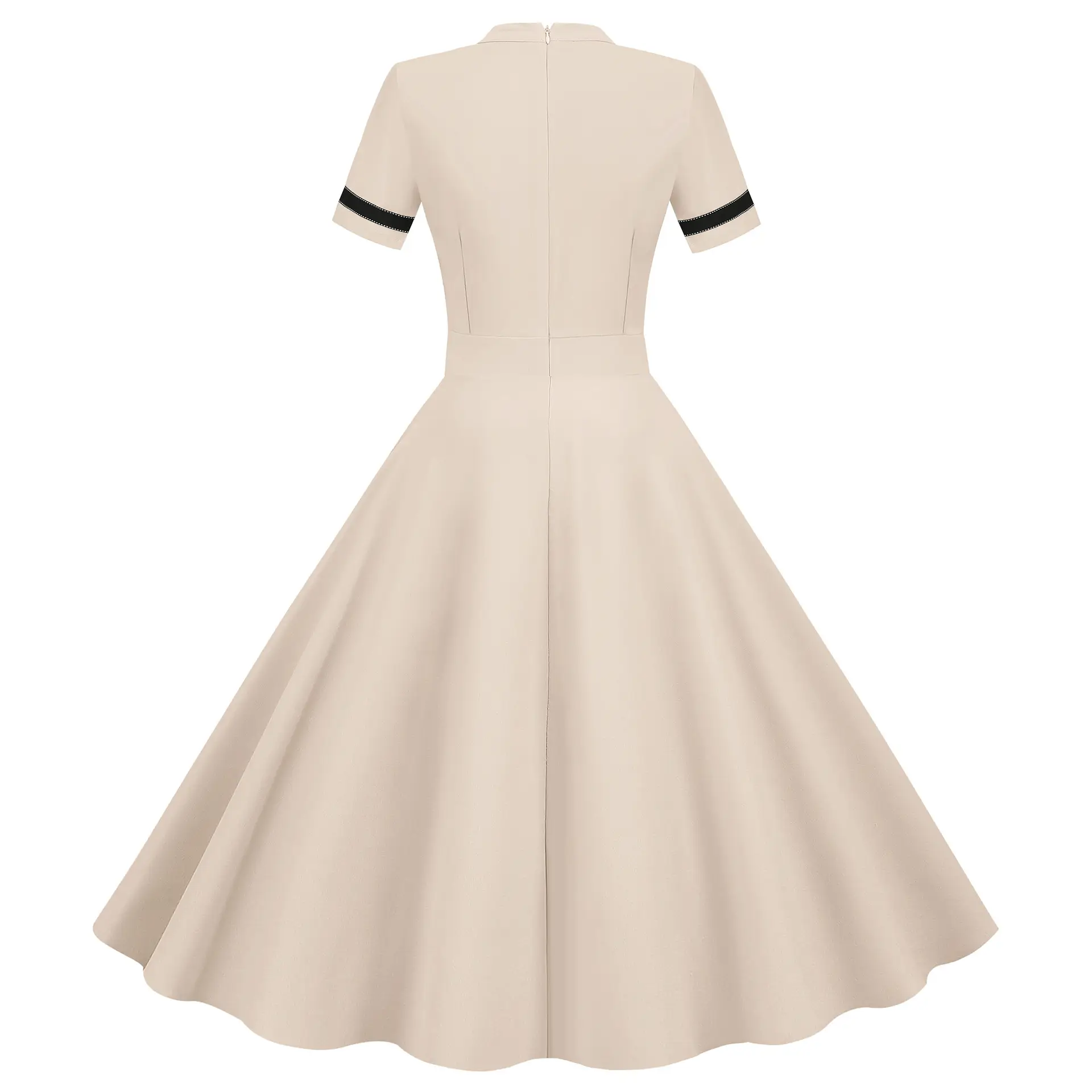Retro Short Sleeve Party Dress Cream Black Embroidered — feature 4