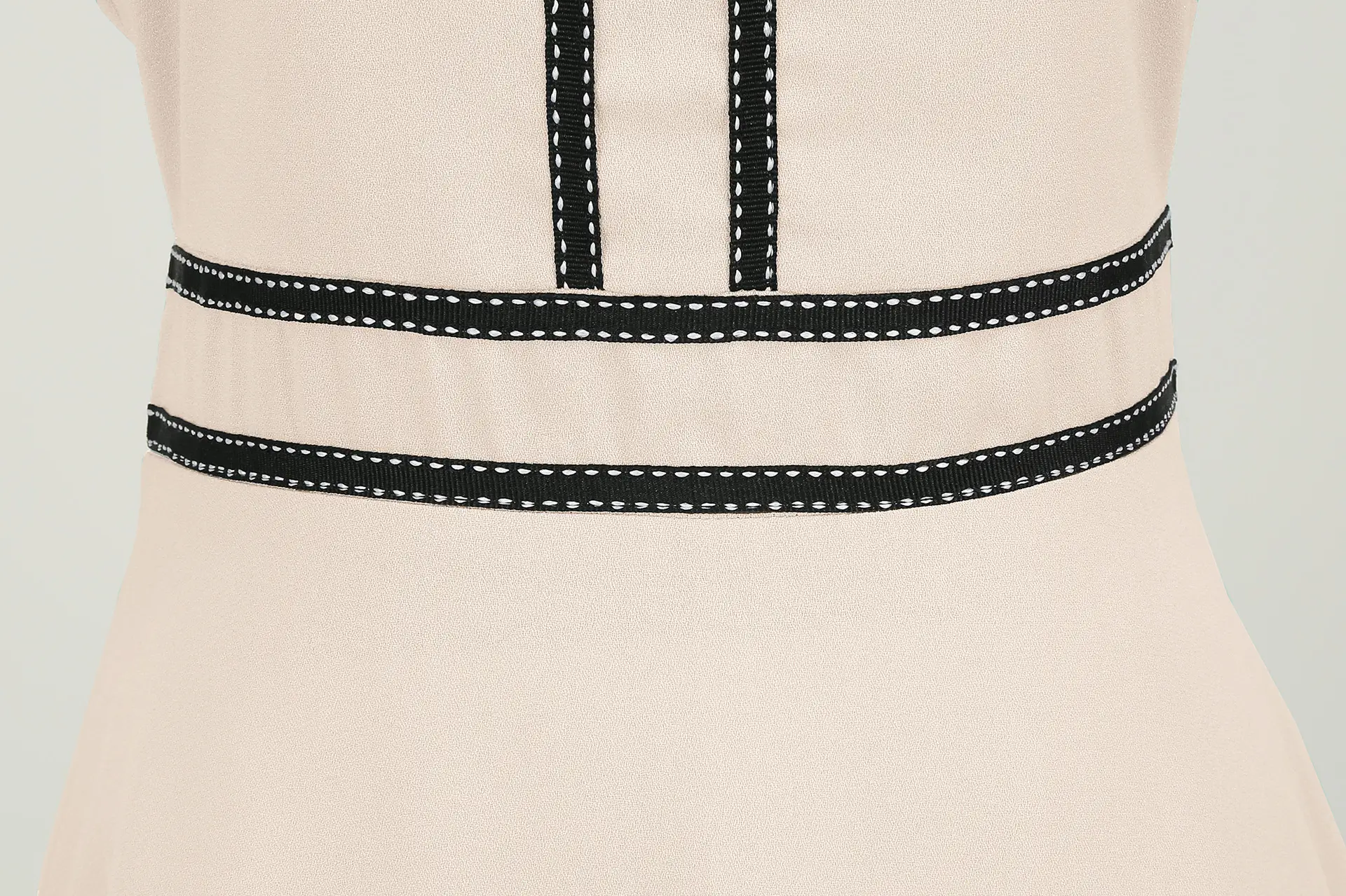 Retro Short Sleeve Party Dress Cream Black Embroidered — feature 8