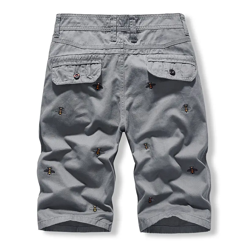 Men Grey Embroidered Cotton Shorts Small