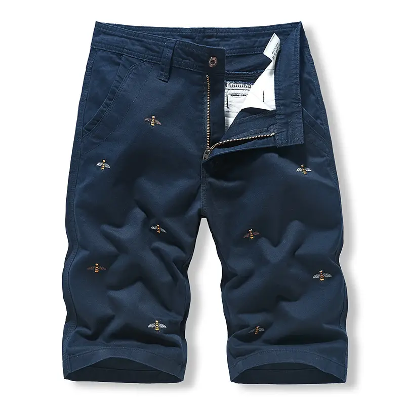 Men Grey Embroidered Cotton Shorts Small